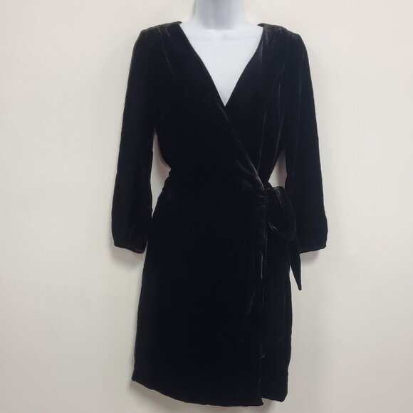 J Crew Womens Whimsigoth Velvet Wrap Dress Size 00 Black Holiday Regency Royalty - Picture 1 of 12